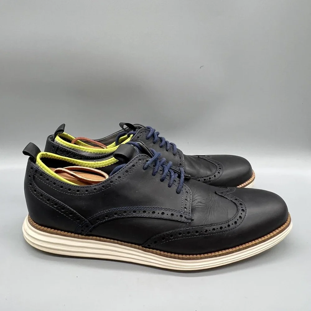 Cole Haan Shoes Mens 10.5 Navy Blue Leather Grand OS Wingtip Oxford Dress Brogue